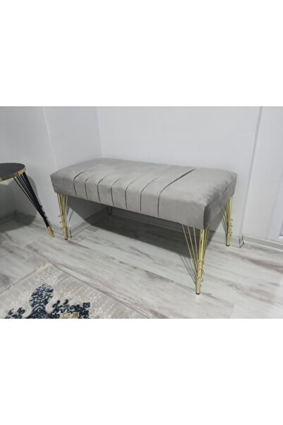 aldagelsin Modern Çizgi Model Puf Ayakucu Bench Gold Metal Ayak 90 cm
