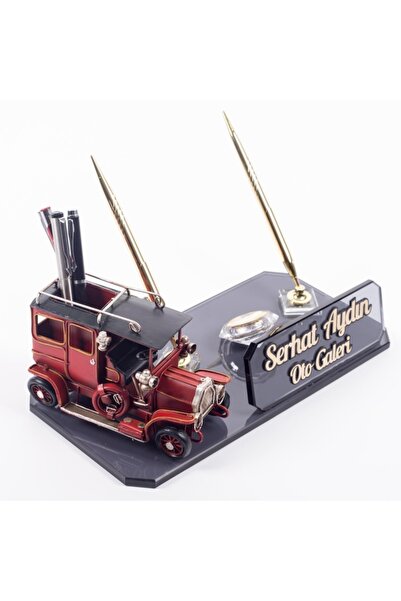 Ofistike Kalemlikli Klasik Otomobil Biblolu Masa Isimliği Kristal Masa Isimli...