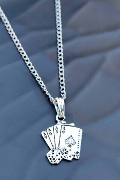 The Collection Antik Gümüş Kaplama Zar Detaytlı Maça As Poker Iskambil Erkek ...