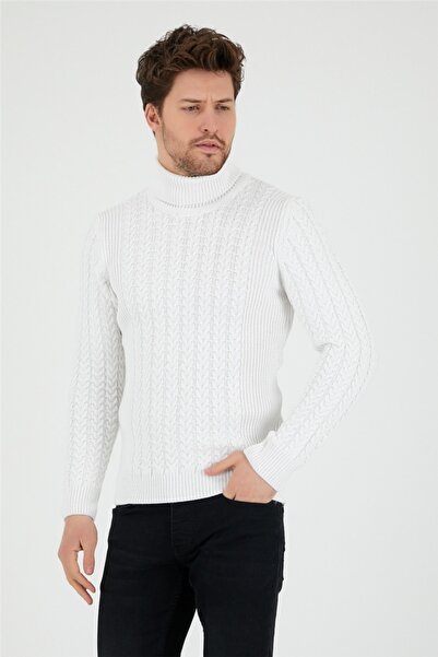 COOL TARZ Λευκό ανδρικό πλεκτό πουλόβερ με σχέδιο ζιβάγκο πουλόβερ-trz8146r12s