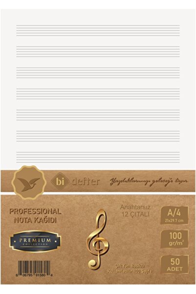 BİDEFTER Nota Kağıdı Anahtarsız, 12 Çıtalı 100 gr. Pastel Kağıda Ofset Baskı