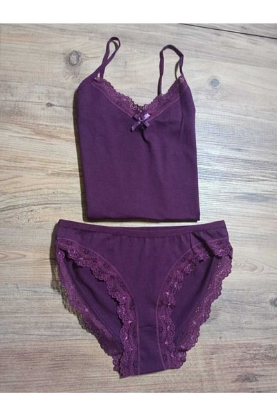 TrendParis Women's Rope Strap Cotton Lace Undershirt Panty Set