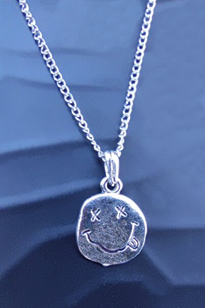 The Collection Antik Gümüş Kaplama Nirvana Gülen Surat Erkek Kadın Kolye