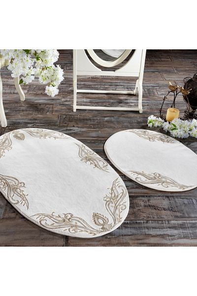 ZEBRA CASA Tiara 2-Piece Oval Mat - Cream/Gold