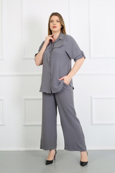 By Alba Collection Ženska siva košulja od ayrobin tkanine veće veličine