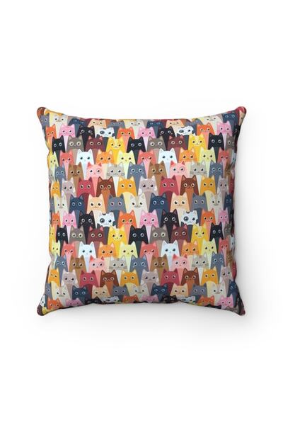 FUS BLUE Kedi Desenli Kırlent Kılıfı