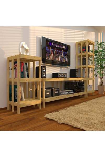 Fokai Wood Midia - Açık Ahşap Medya Ünitesi Ve Kitaplık