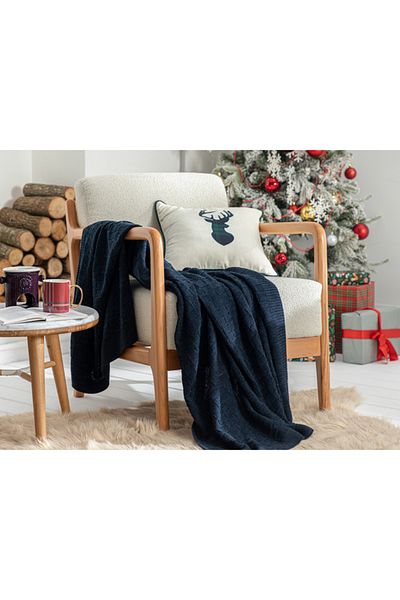 English Home Navy Blue Knitwear Sofa Shawl - 130x170 Cm New Year