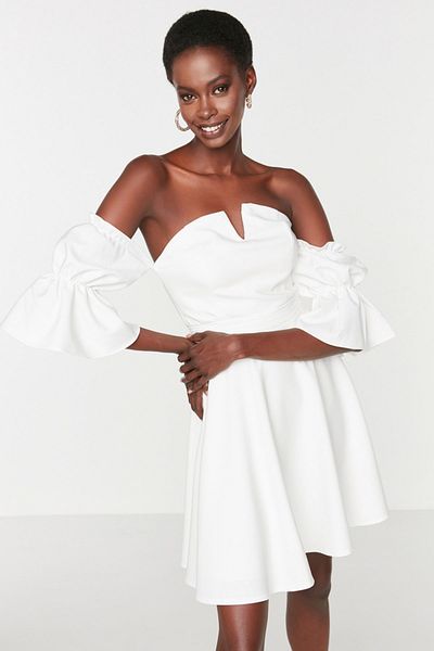 Trendyol Collection Короткі вечірні сукні екрю Вечірня сукня AK Kesim and Nervur Детальна інформація TPRSS20EL2647