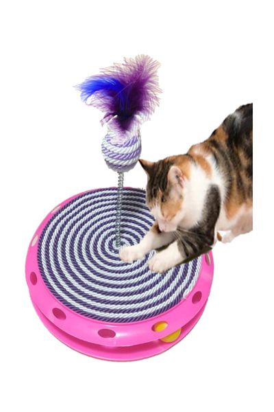 TİNEKE Single Layer Fun Cat Toy and Scratching (Purple and White)