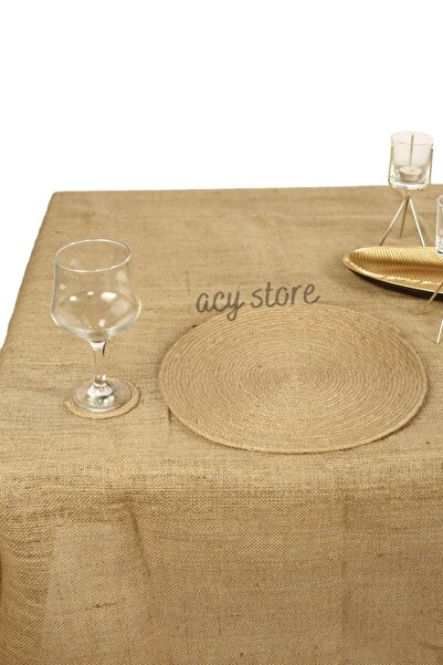 ACY STORE Jute Tablecloth 150 X 300 cm Size Straw Fabric Plain Model 1 Piece
