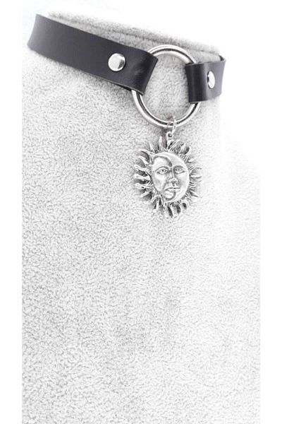 Fugusugu Moon and Sun Face Object Faux Leather Choker