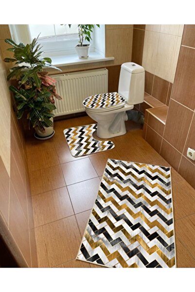 Modern home Zigzag Design Set of 3 Bath Mat, Toilet Set Non-Slip Base Digital...