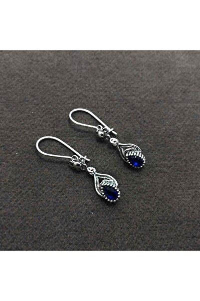 Midyat Nurtaş Gümüş Safir Taşlı Damla Model Telkari Gümüş Küpe