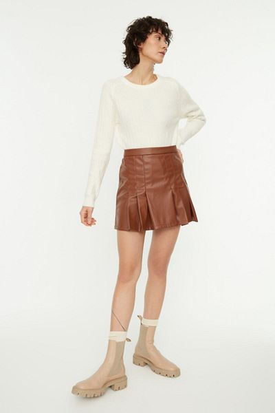 Koton Damen Lederrock in Braun 2wak70056ew