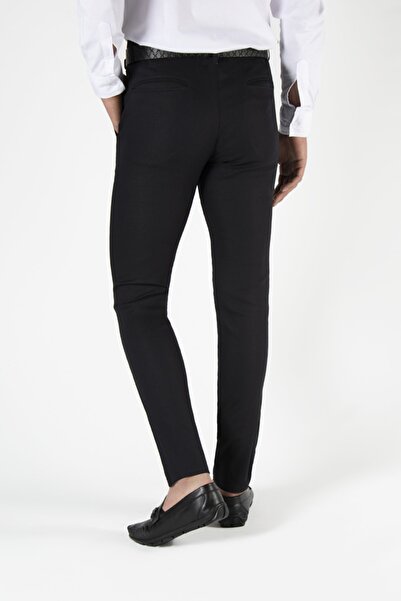 Terapi Men Erkek Siyah Slim Fit Italyan Dar Kalıp Keten Pantolon