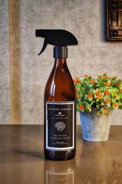 KHAKMA Ahşap Stantlı Sprey Amber Uzun Şişe Mutfak Temizleyici 500ml Siyah