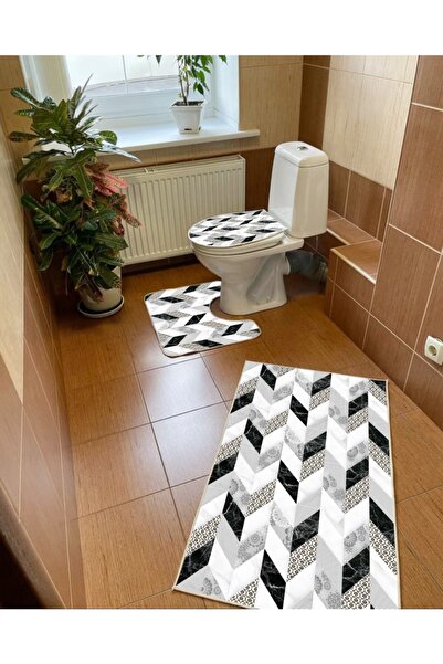 Modern home 3-Piece Washable Bath Mat, Toilet Seat Set Non-Slip Base Digital ...