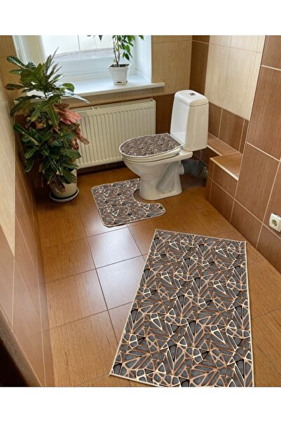 Modern home Design 3-Piece Bath Mat, Toilet Set Non-Slip Base Digital 60x100-...