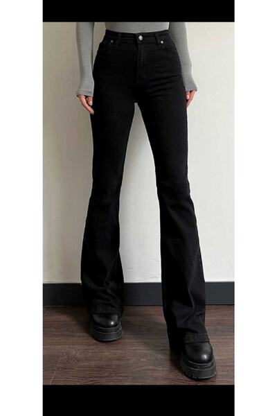 SANTA BELLA Jean cu picior evazat de noapte, negru, fără decolorare, lycra, talie înaltă, picior lung (REPRODUCTOR)