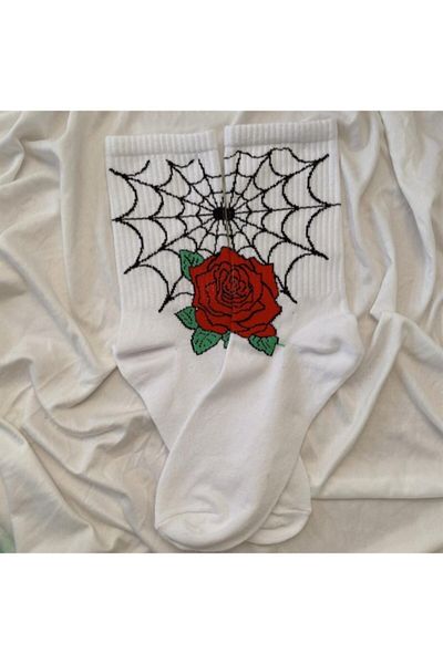 Planet Butik Spider Web And Flower White Socks