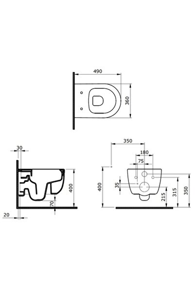 Bocchi V-tondo Rimless Kısa Asma Klozet+pure S Klozet Kapağı. Parlak Siyah