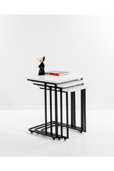 Saha Möble Mono C Zigon Sehpa 3'lü - Parlak Beyaz