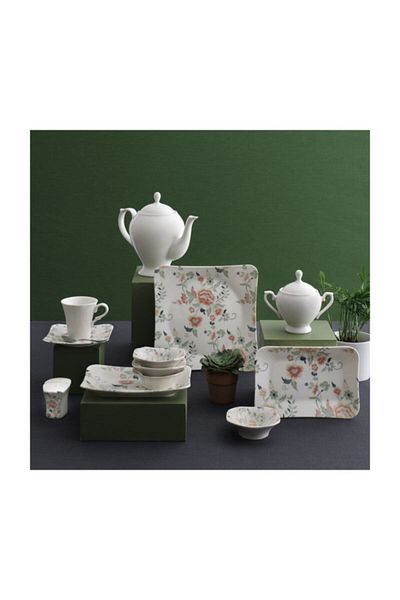 Güral Porselen Spinoza 36 Piece Square Bone Breakfast Set for 6 People - 1142