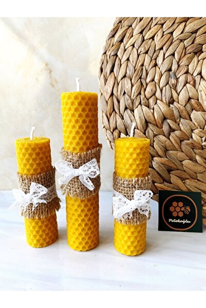 Petekoğlu 3 Adet Dekoratif Balmumu Mum 3x10 Iki Adet 3x15 Bir Adet Doğal Petek Bal Mumu Mum