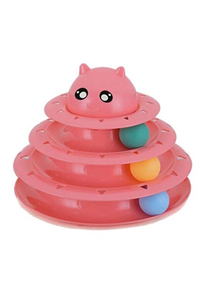 Mixpet Pink Cat Toy - Headed, Three Layers, Rotating Ball, 24.5x19.5 Cm
