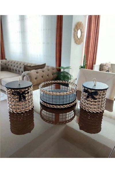Egindra Mini coș din sârmă din răchită din 3 bucăți - rotund