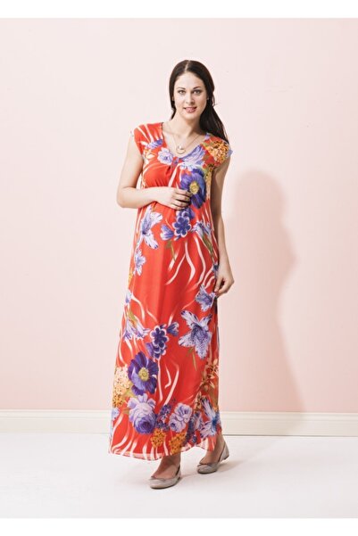 Genel Markalar Çiçek Desenli Uzun Hamile Elbise