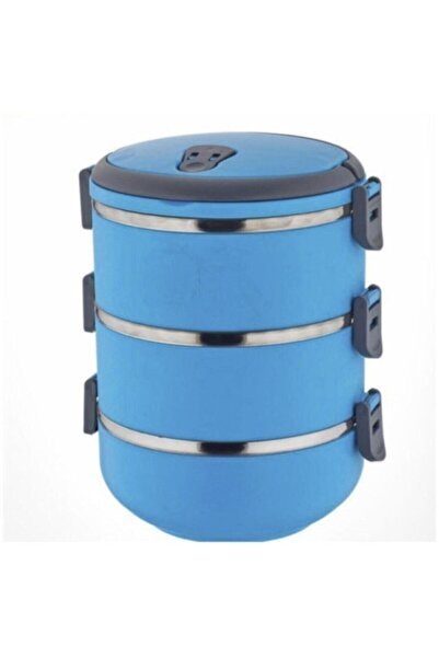 Genel Markalar 3`lü Mandallı Sefer Tası Çelik Yemek Termosu  Mavi