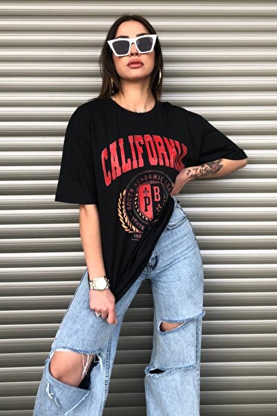 MODAGEN Γυναικείο μπλουζάκι California με εμπριμέ μαύρο oversize