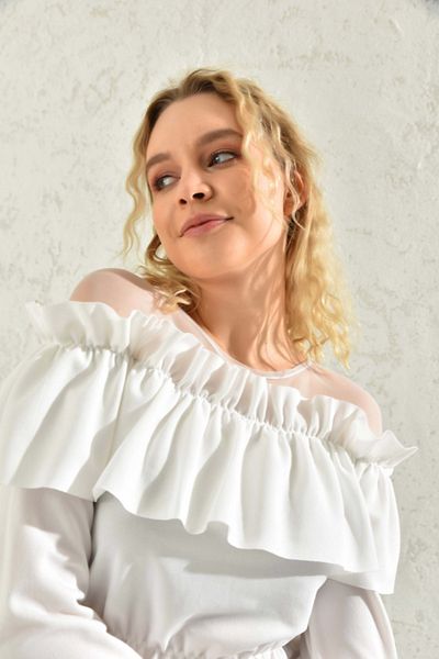 VOLT CLOTHİNG Women's White Tulle Detail Blouse