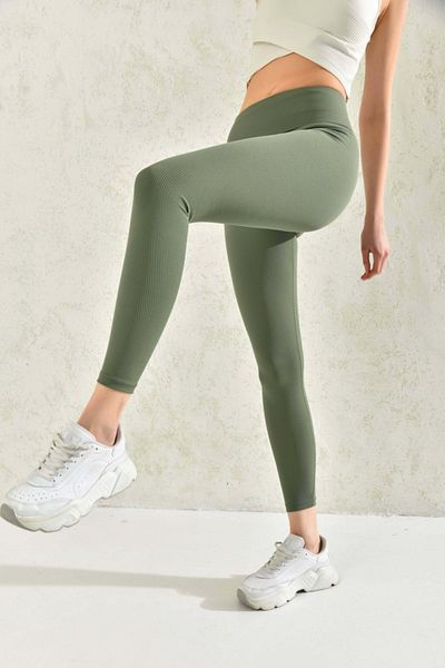 VOLT CLOTHİNG Extra elastické khaki punčochové kalhoty s vysokým pasem a zotavením