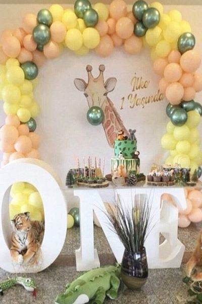 Trend Hediye Sepeti Macaron Pastel Salmon Yellow Chrome Green Safari Balloon Chain 50 Pieces