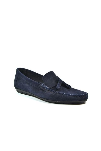 Onlo Pantofi casual pentru bărbați, din piele naturală, nubuc, albastru bleumarin, cu ciucuri