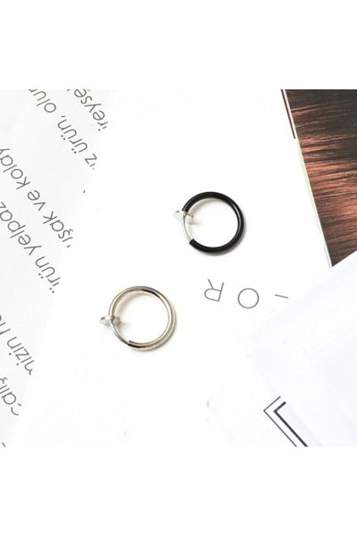 Jaida Moda Unisex Surgical Steel Black And Silver Compression Hoop Earrings