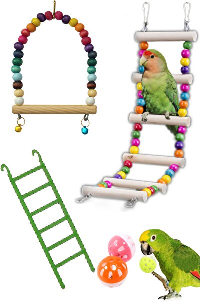PAMEPAW Muhabbet Kuşu Ve Papağanlar Için Salıncak Oyuncak Seti 4'lü
