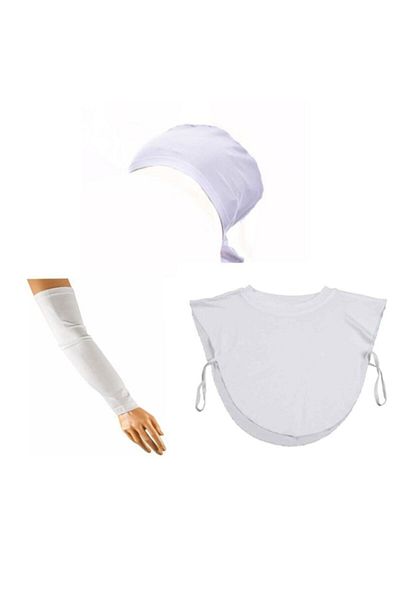 ZUBİZUBİ Hijab Set de 3: Boneta albă din bumbac pieptănat, guler, mânecă