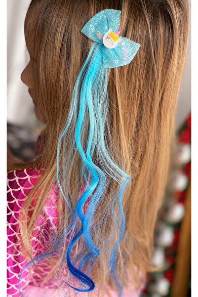 QUEEN AKSESUAR Postiță de păr cu fundă cu paiete unicorn cu clemă Agrafă pentru copii Agrafă de păr fals Albastru