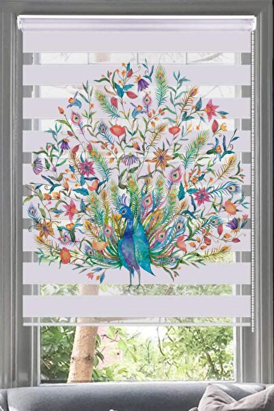 Lotus Renkli Tavuskuşu Baskı Zebra Perde-mutfak- Oturma Odası-tavuskuşu