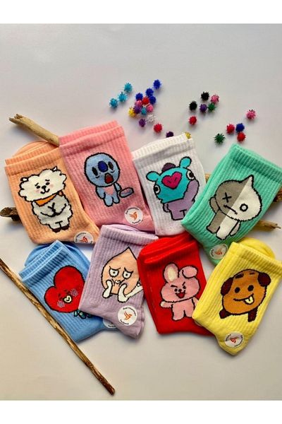 çorapdunyam Unisex Σειρά 8 πολύχρωμες κάλτσες τένις Bts Emoji Cheerful College