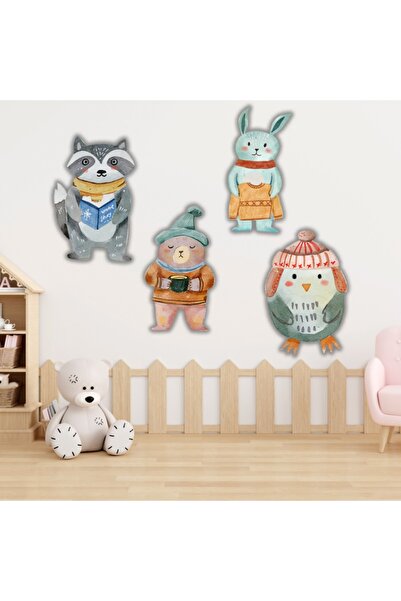Kapbirhediye Hayvan Figürlü Doğal Ahşap Çocuk Odası Duvar Süsü