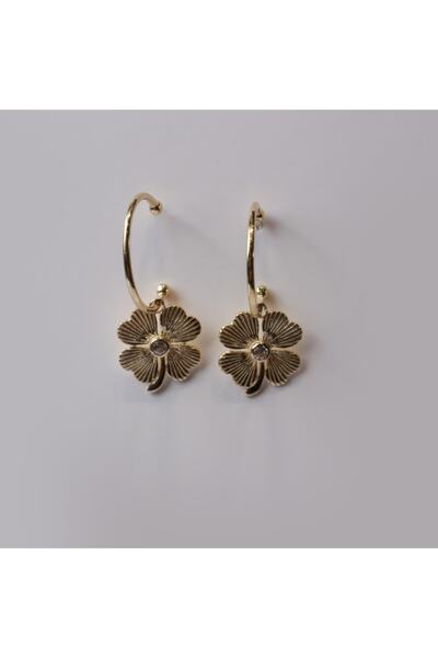 Altınöz Mücevherat Kalpten Yonca Yaprağı Sallantılı Halka Yeşil Altın Küpe