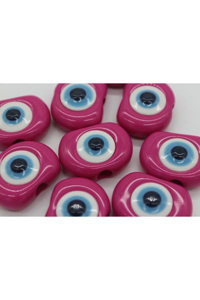 Hobimos Iri Flat Model Plastic Evil Eye Bead, 20x28mm Pink Evil Eye Bead (20 PIECES OF BEADS)