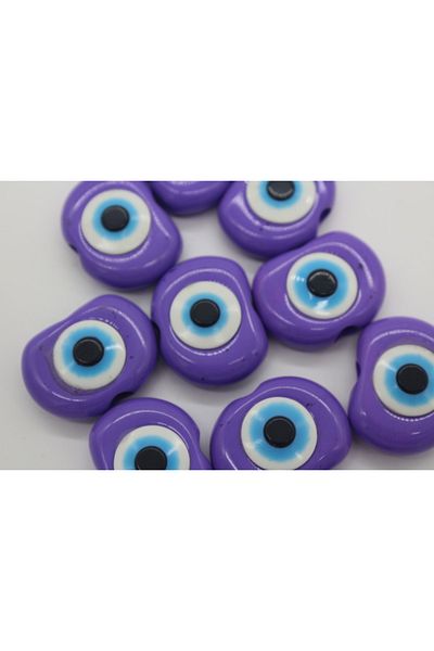 Hobimos Large Flat Model Plastic Evil Eye Bead, 20x28mm Purple Evil Eye Bead (20 PCS BEADS)