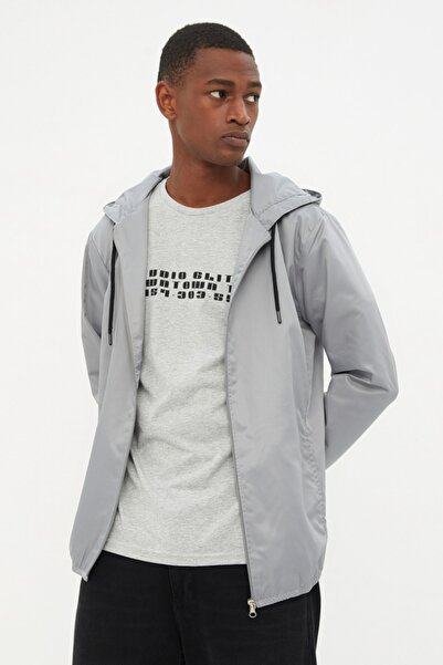 Trendyol Collection Gray Thin Seasonal Windbreaker Jacket - Hooded, Printed Tmnss22Mo0107