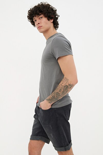 Trendyol Collection Antracitové detailní džínové džínové šortky Slim Fit - TMNSS21SR0727